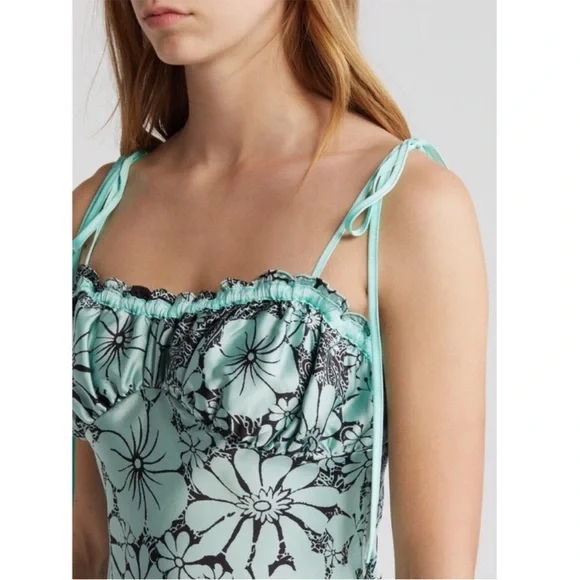 Free People! Retro Daisy Asymmetrical Floral Mini Dress In Black Combo NWT! - Picture 3 of 8